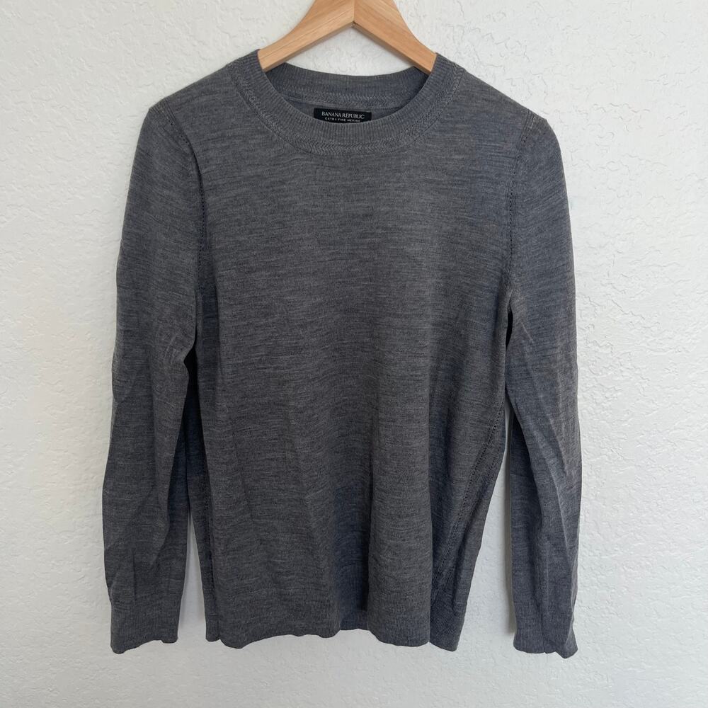 Banana Republic Extra Fine Merino Wool Gray Crewneck Sweater M